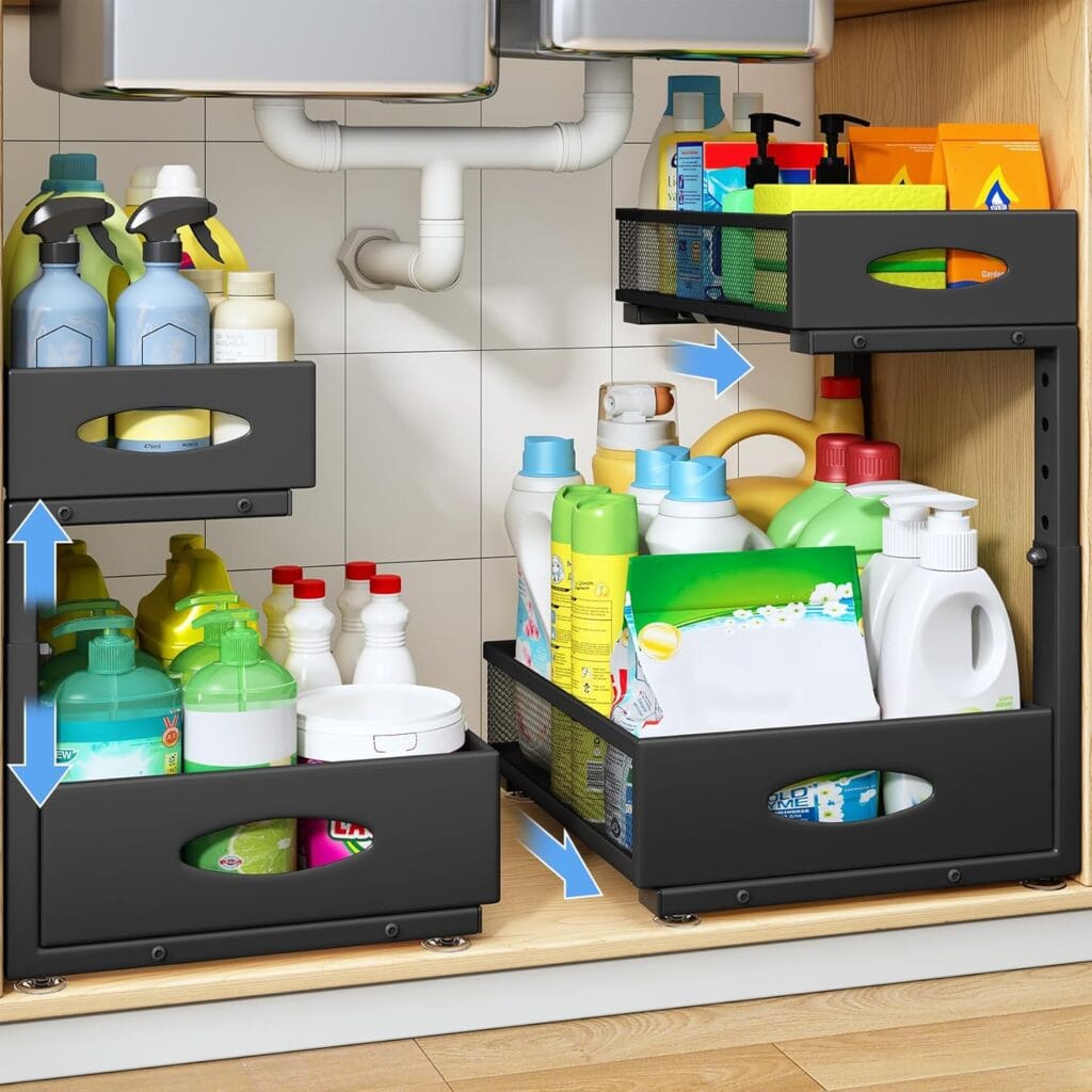 Best Under-Sink Organizers for Small Kitchens - Under Sink Organizer, 2 Pack 2 Tier Pull Out Under Cabi