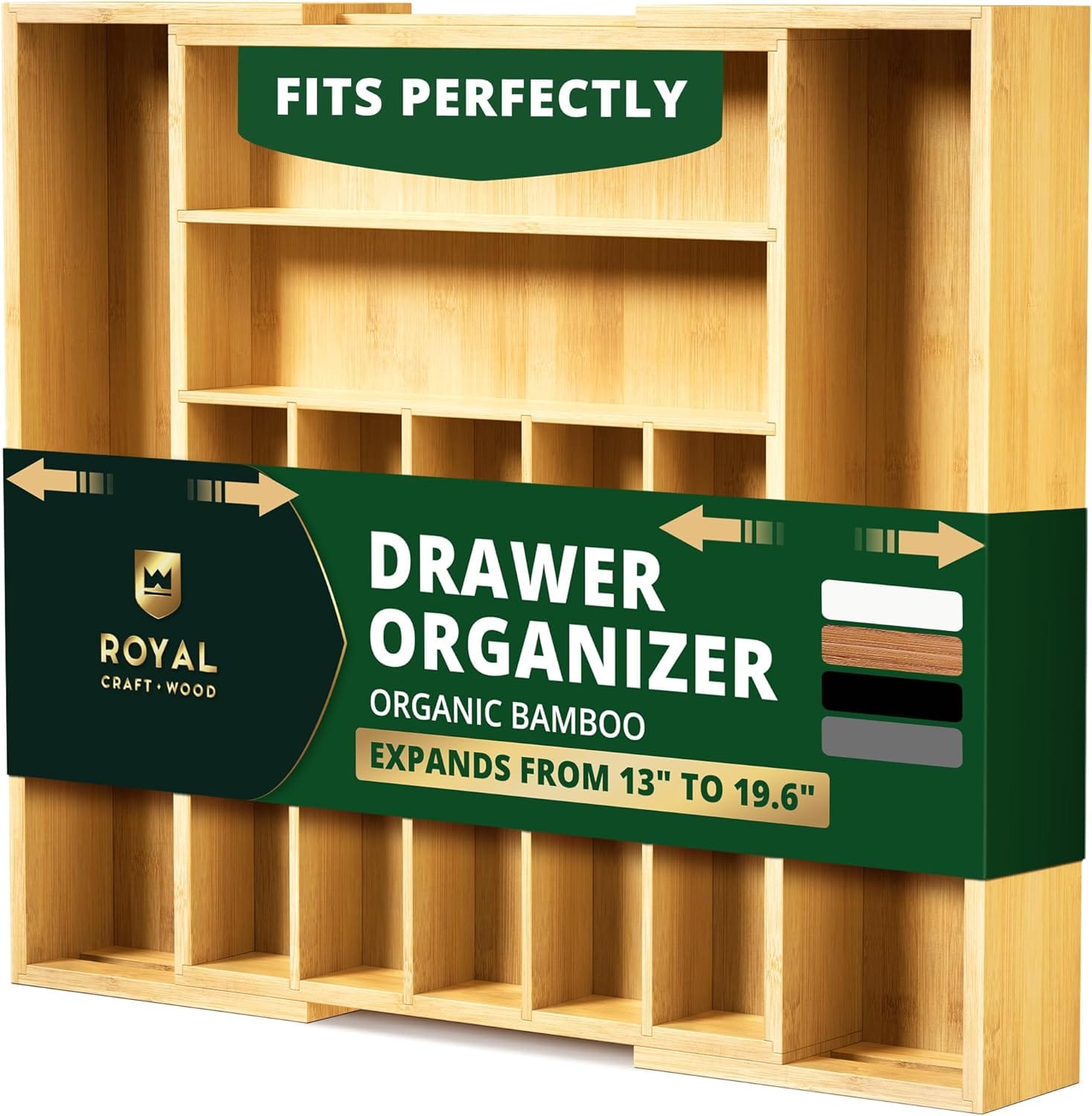 Bamboo Drawer Organizer for Kitchen - ROYAL CRAFT WOOD Luxury Bamboo Kitchen Drawer Organizer