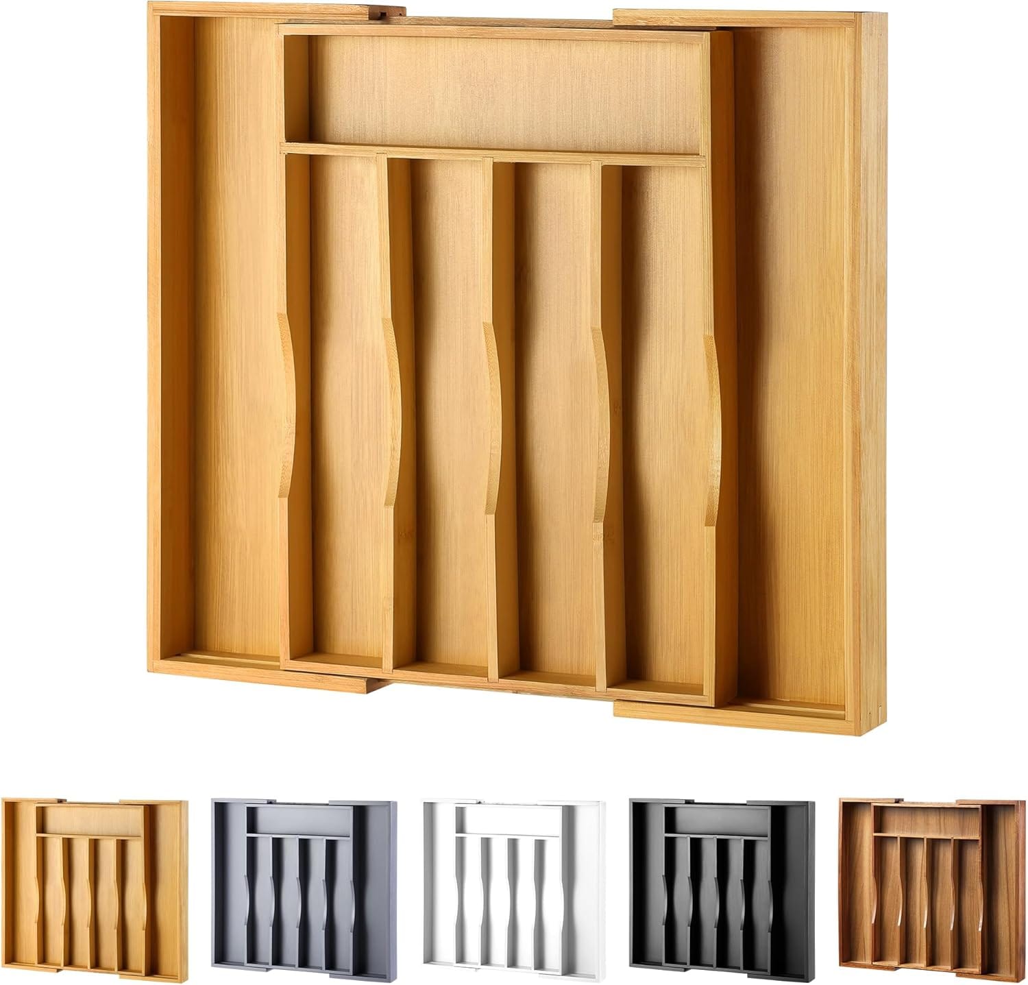 Bamboo Drawer Organizer for Kitchen - Expandable Bamboo Kitchen Drawer Organizer for Cutlery
