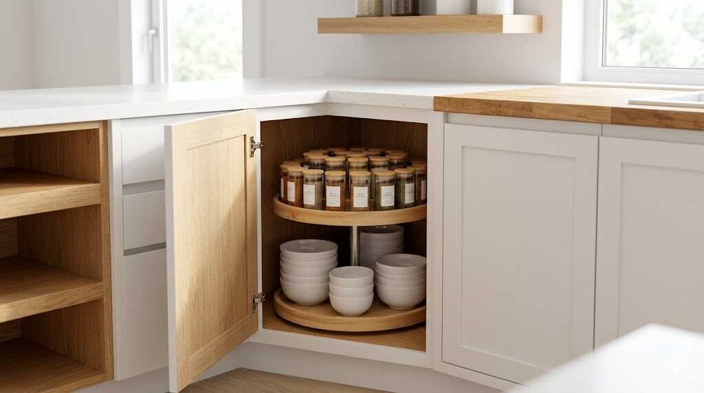 Best Lazy Susans for Corner Cabinets - Lazy Susan Turntable Organizer Adjustable - 2 Tier Wood