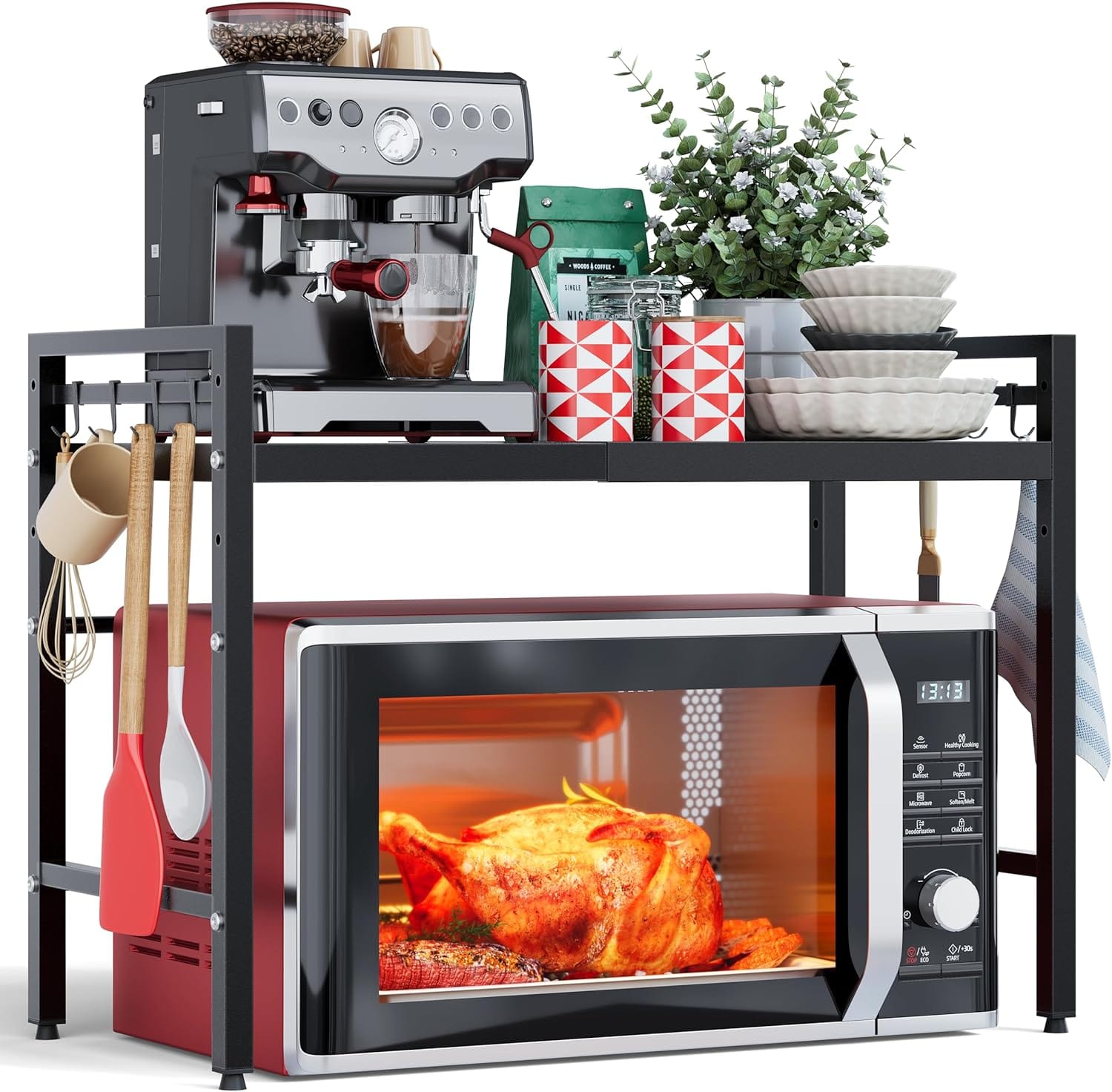 Best Countertop Organizers for Kitchen - NETEL Expandable Microwave Stand,2 Tier Metal Kitchen C