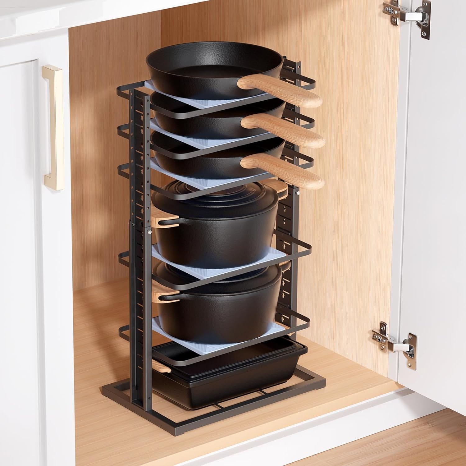 Best Pot and Pan Organizers for Cabinets - LAMU Pots and Pans Organizer for under Cabinet, 6-Tier 