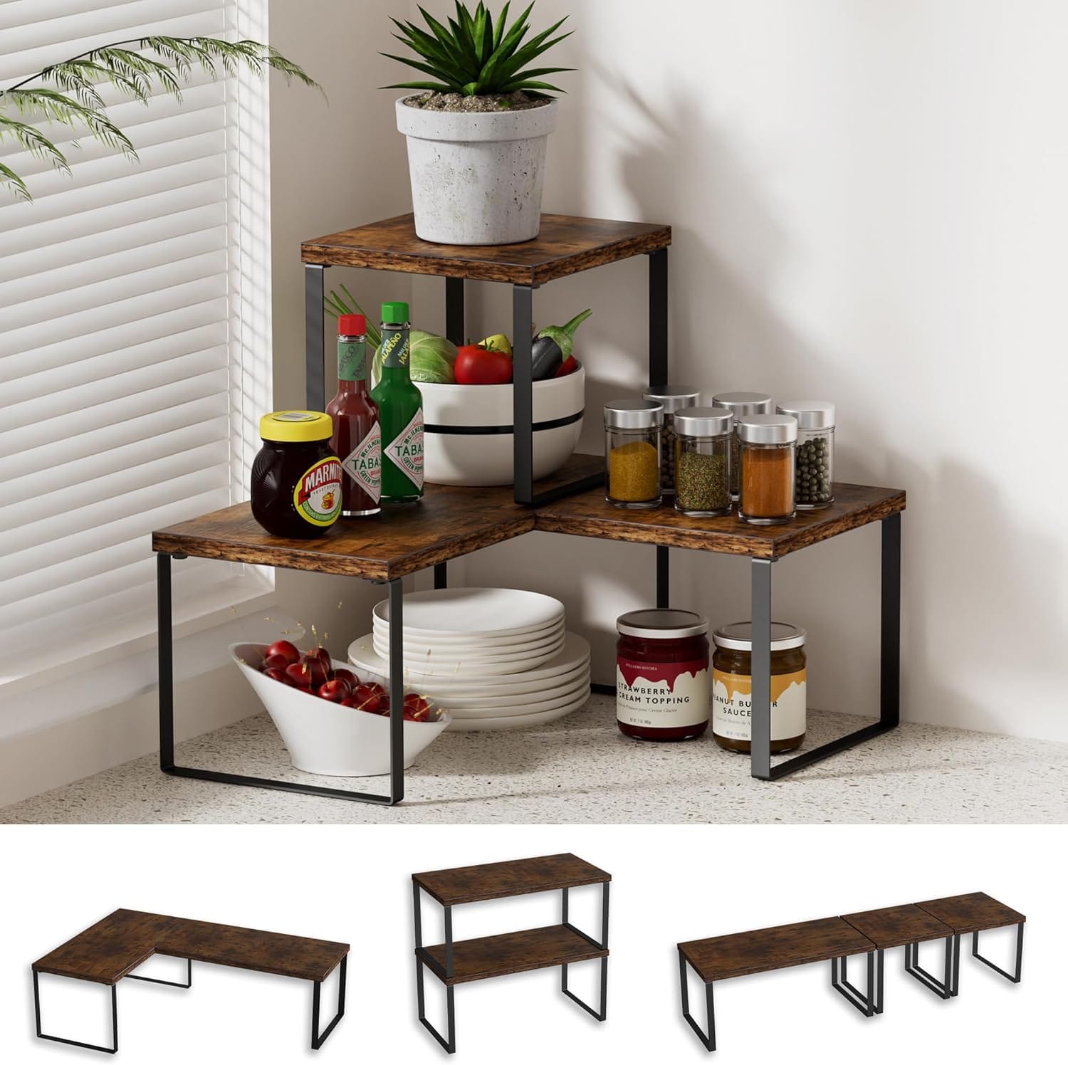 Best Countertop Organizers for Kitchen - Golener Countertop Organizer Corner Shelf, 2 Tier Adjus