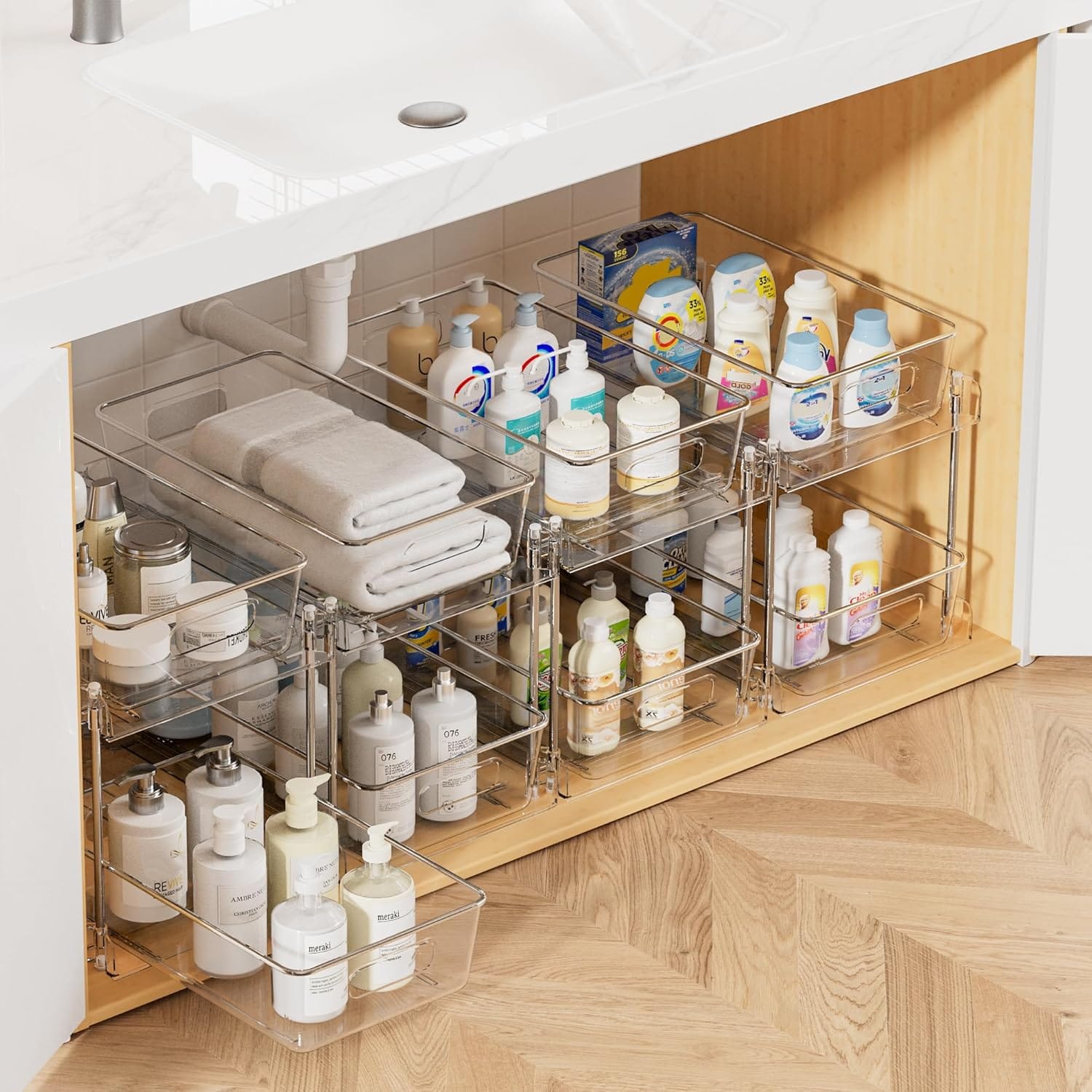 Best Countertop Organizers for Kitchen - Vtopmart 4 Pack Bathroom Organizer, 2 Tier Clear Under 