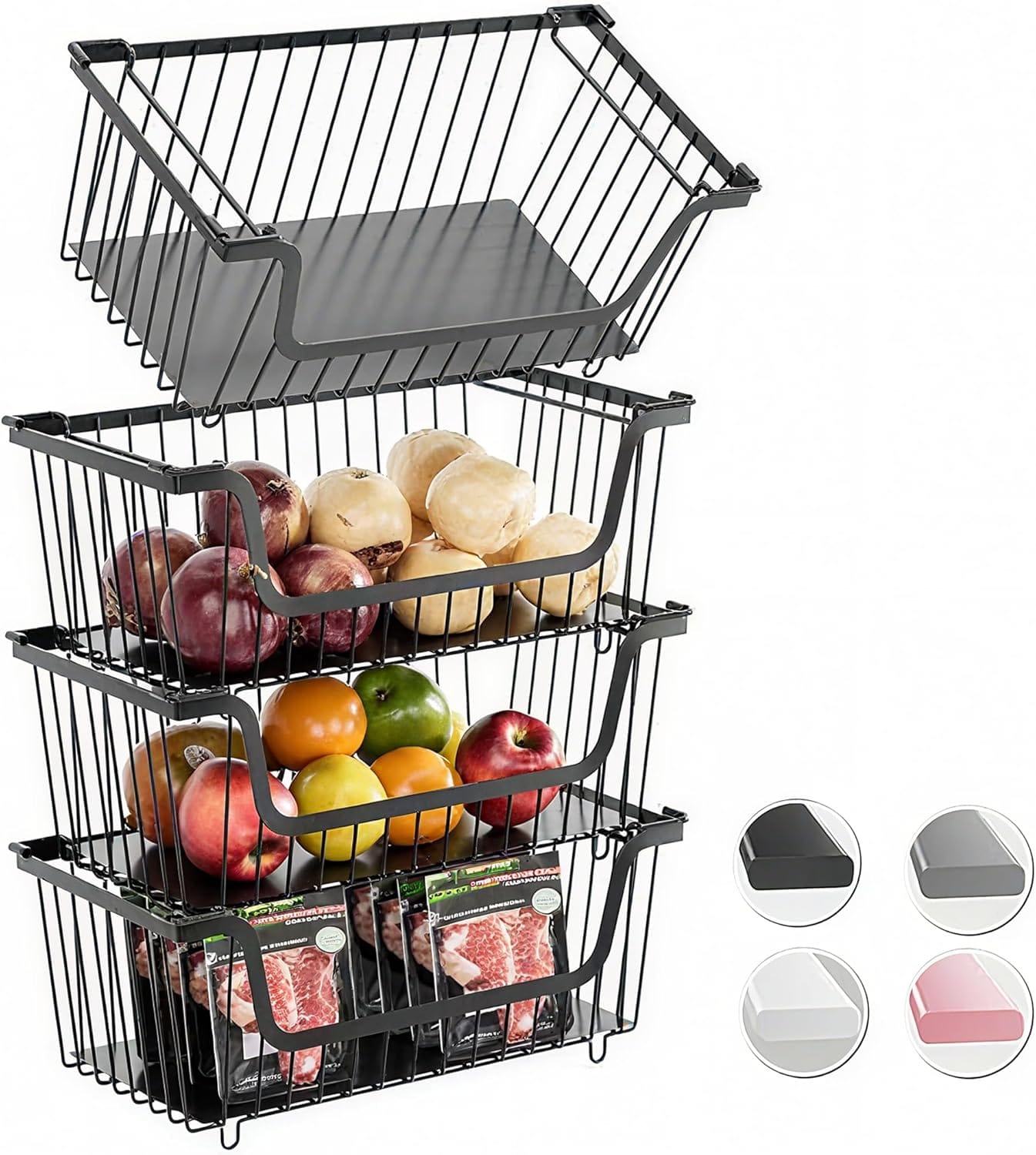 Best Pantry Bins Under $30 - 4 Pcs Stackable Wire Baskets for Pantry Organizers and 