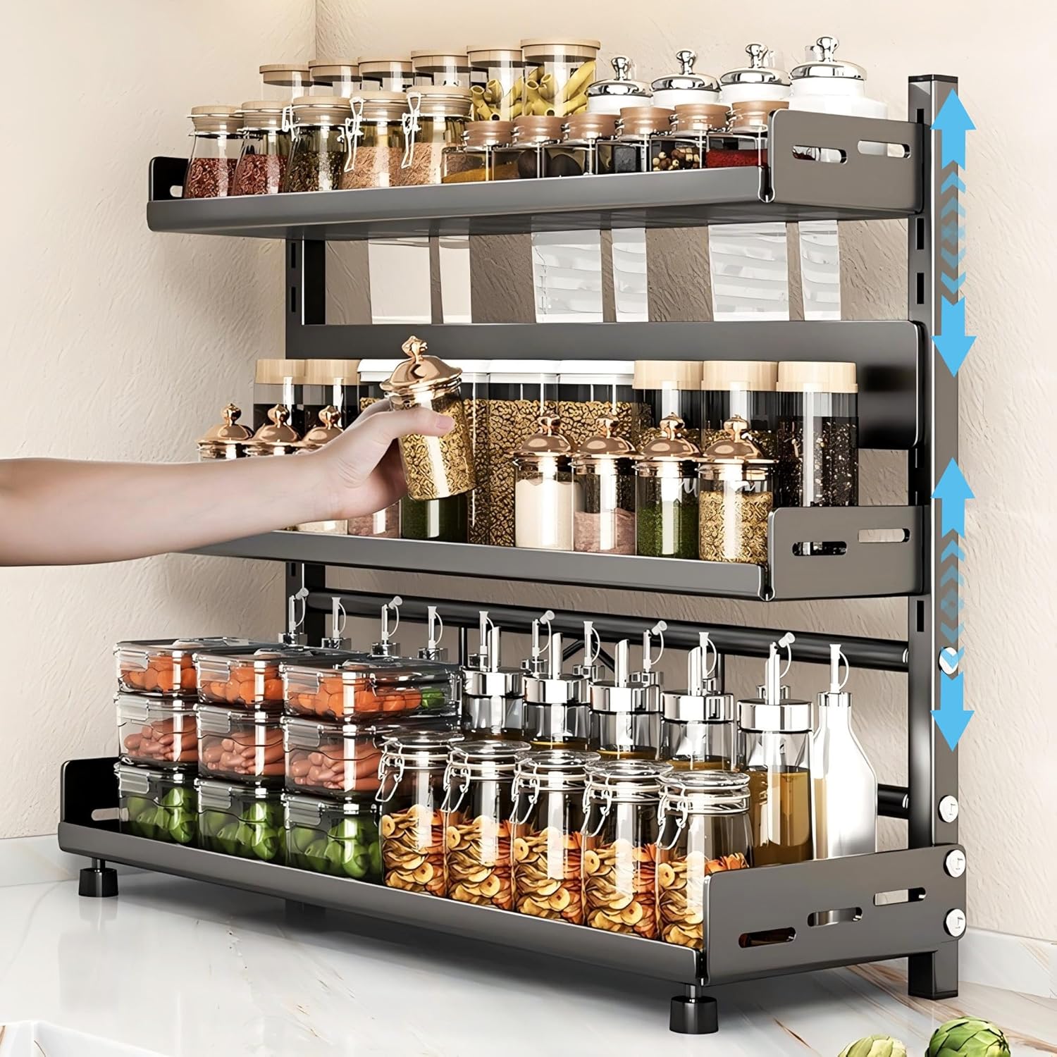 Best Spice Rack Organizers for Small Kitchens - Spice Rack Organizer, 3-Tier Height-Adjustable Kitchen 
