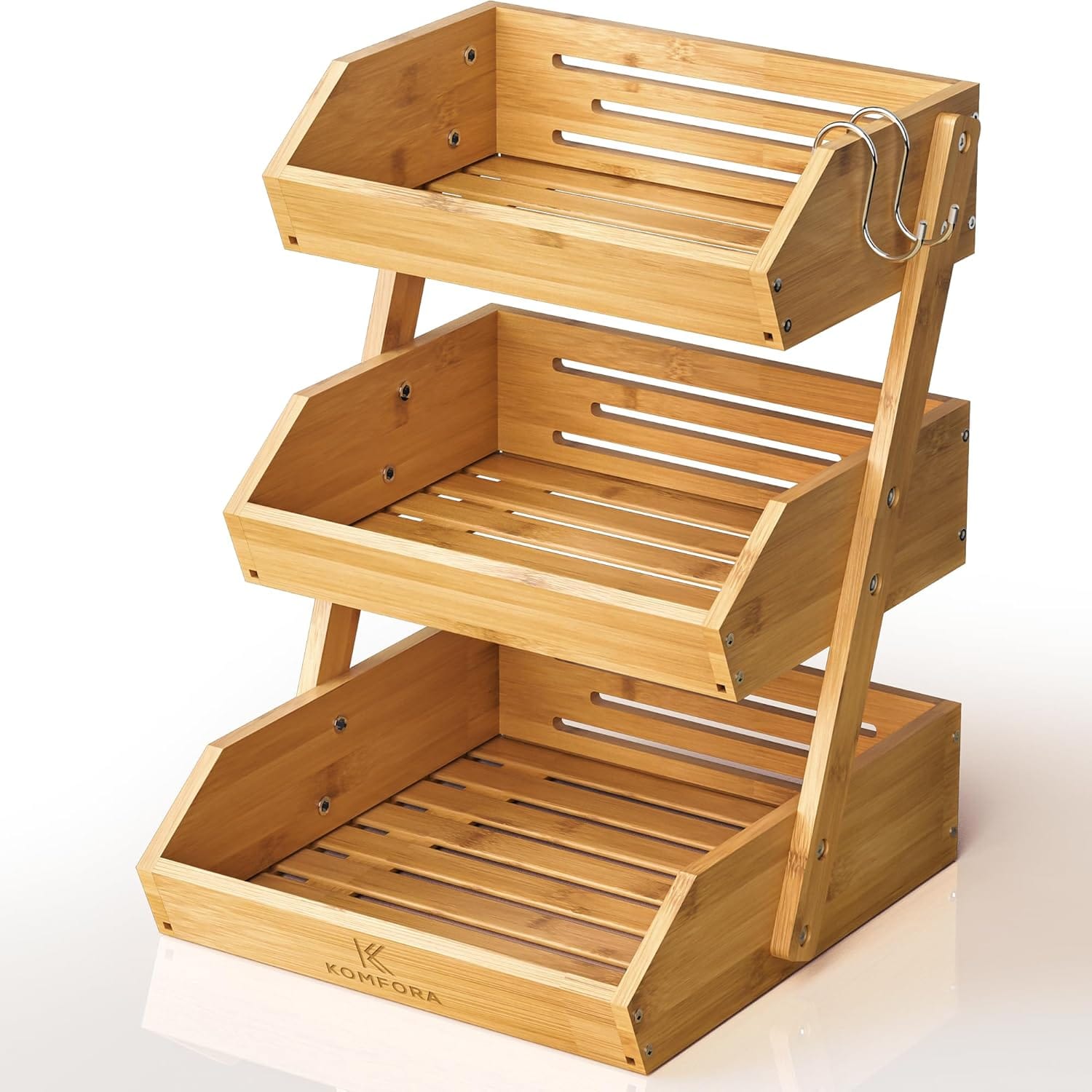 Best Countertop Organizers for Kitchen - KOMFORA Bamboo Fruit Basket 3-Tier - Premium Produce Ba