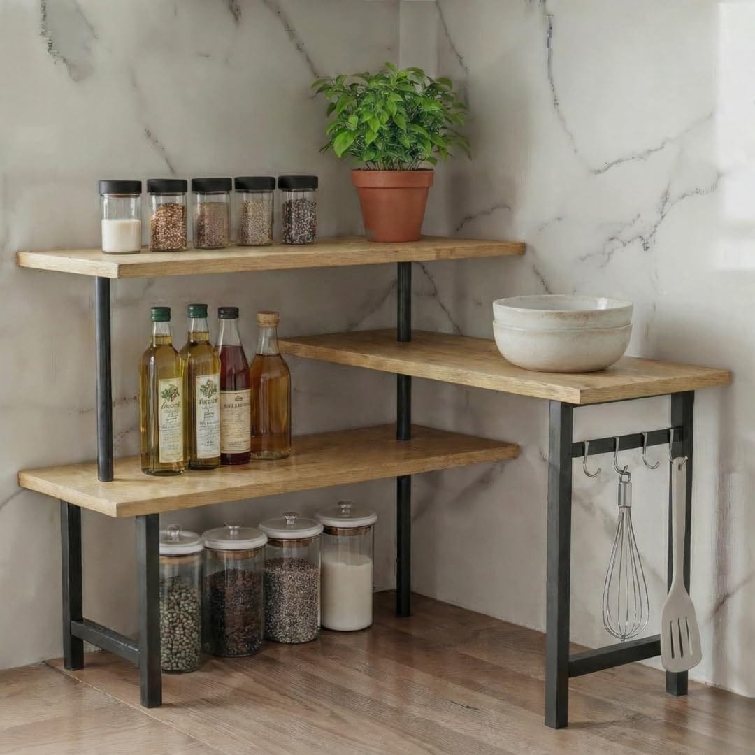 Best Countertop Organizers for Kitchen - 3-Tier Bamboo Corner Countertop Organizer with Extended