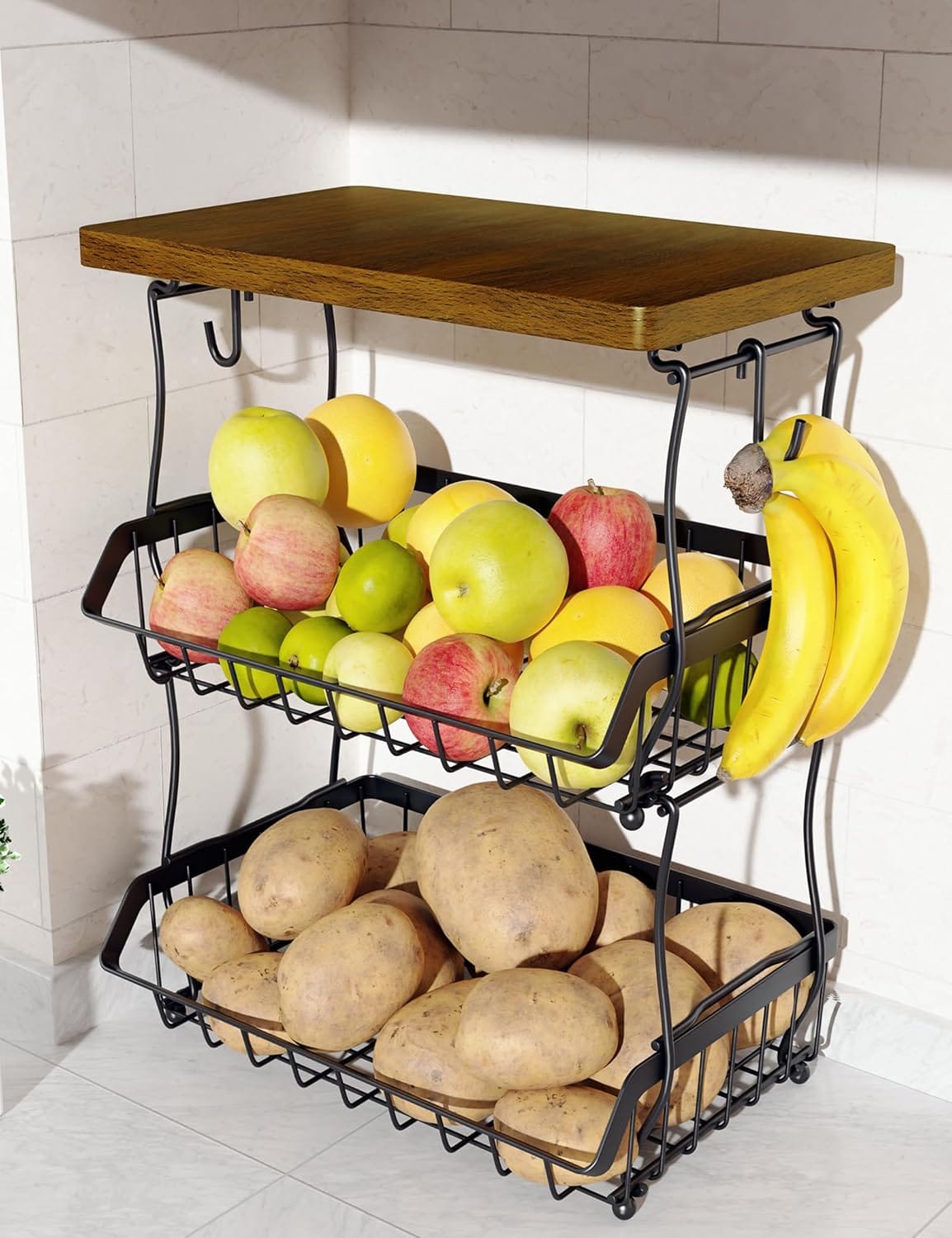 Best Countertop Organizers for Kitchen - OKZEST 3-Tier Fruit Basket for Kitchen Counter with Ban