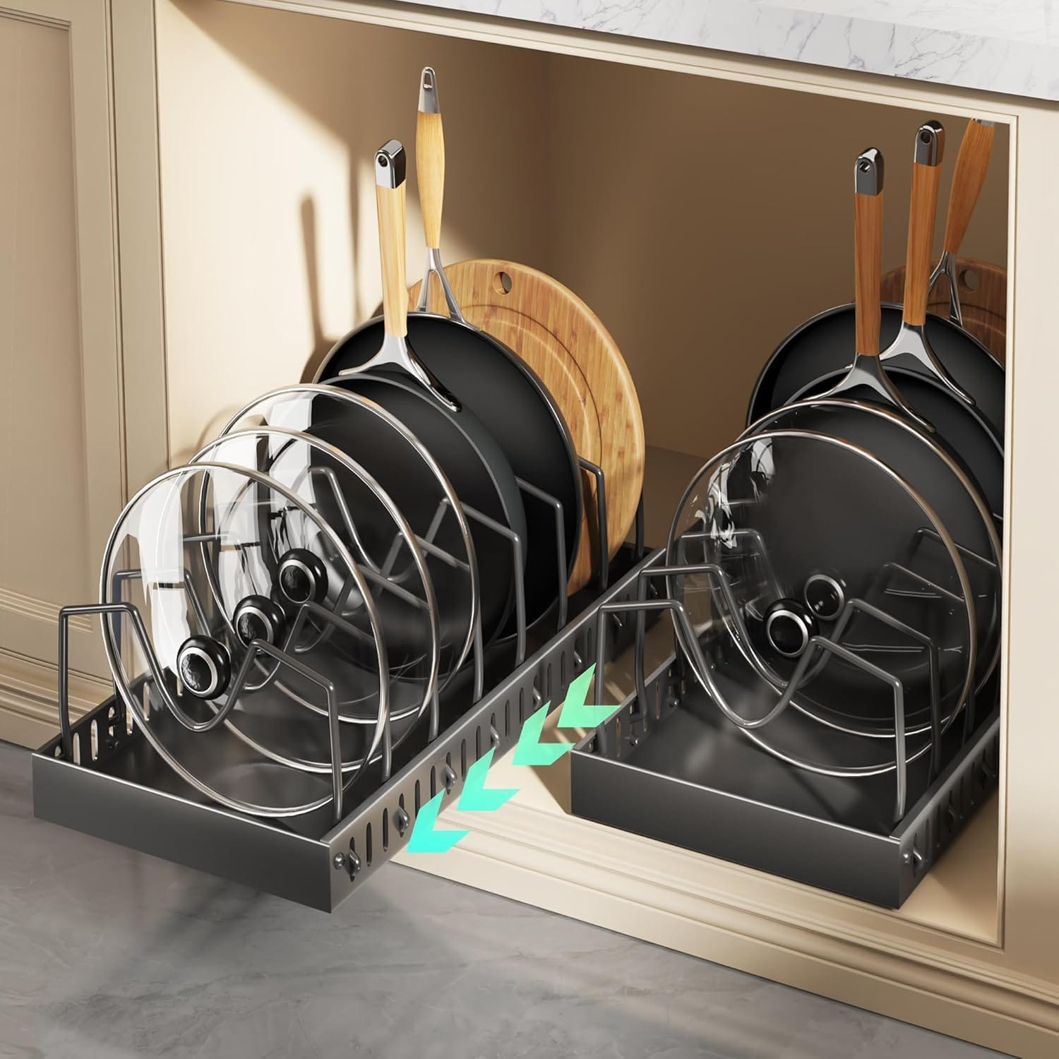 Best Pot and Pan Organizers for Cabinets - Lozovin Pull Out Pots and Pans Organizer Under Cabinet,